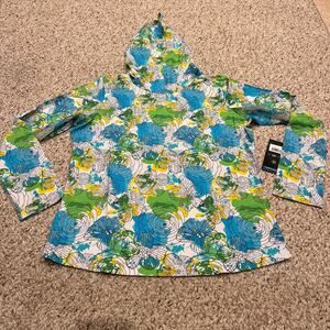 NWT IBKUL Hoodie Sz XL UPF 50 Floral Coastal Beach Preppy Active